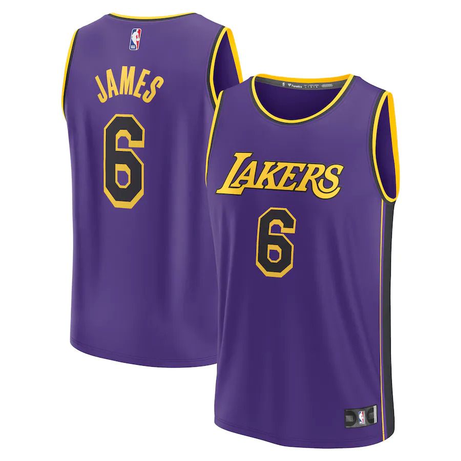 Men Los Angeles Lakers #6 LeBron James Fanatics Branded Purple Statement Edition 2022-23 Fast Break Replica Player NBA Jersey